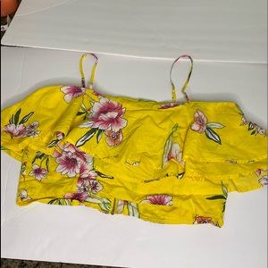 Bright yellow floral Charlotte Russe crop top with ruffle front size large